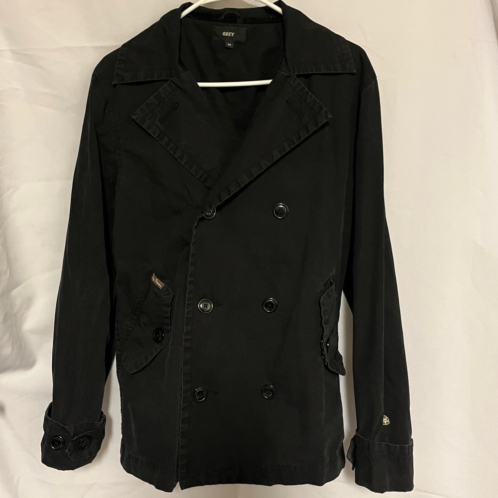 Obey Posse Military Jacket Black Trench Size Medium